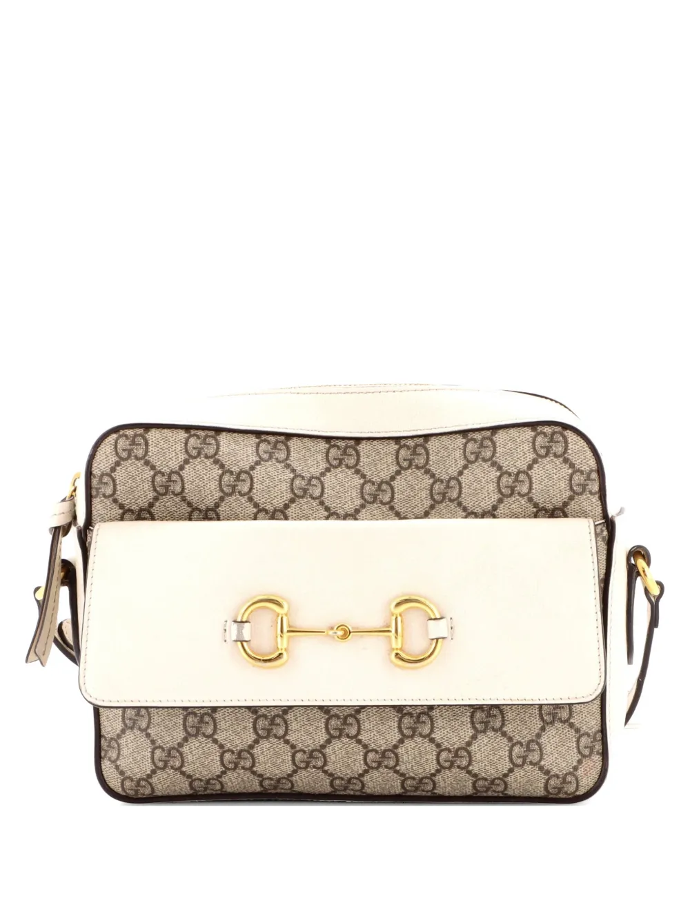Gucci Pre-Owned Horsebit 1955 Flap Pocket Camera Bag GG Coated Canvas and Leather Small crossbody bag - Neutrals