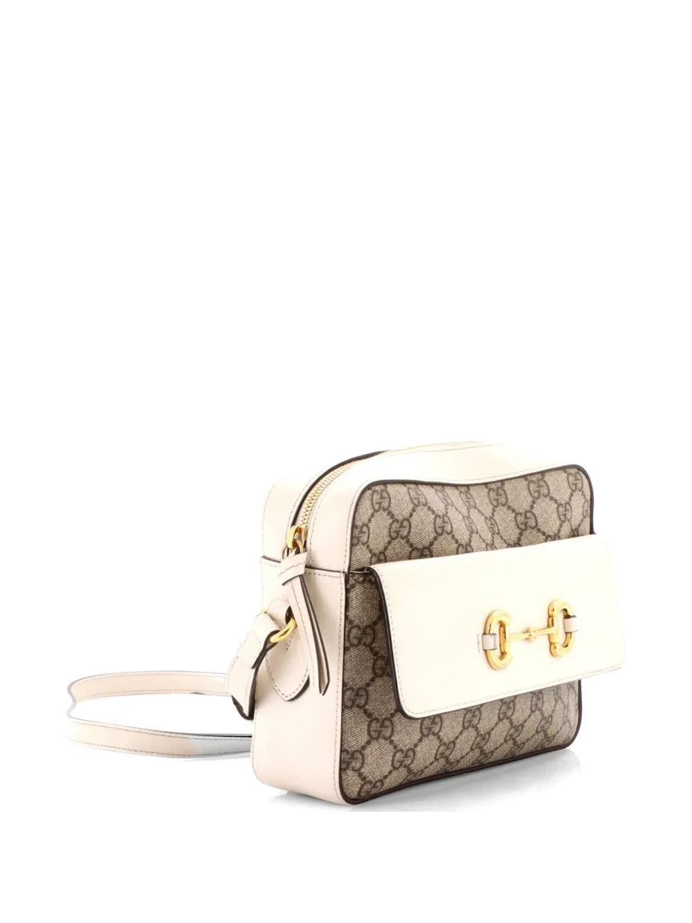  Gucci Pre-owned Borsa A Tracolla Horsebit 1955 Piccola In Tela Cerata Gg E Pelle Con Battente - Toni Neutri 