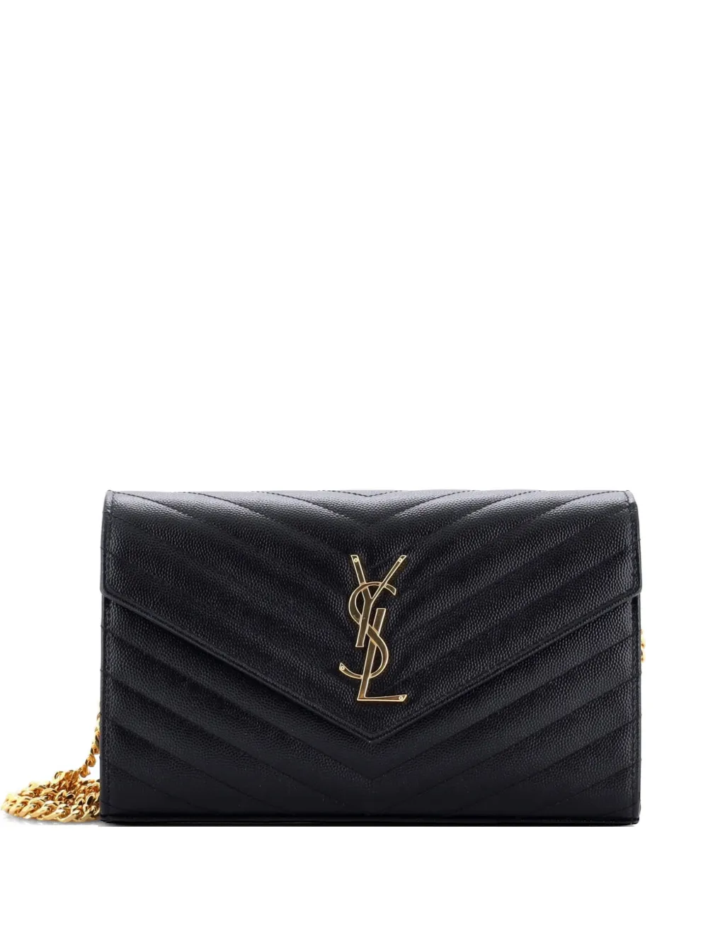 Saint Laurent Pre-Owned Classic Monogram Wallet on Chain Matelasse Chevron Leather Medium crossbody bag - Nero