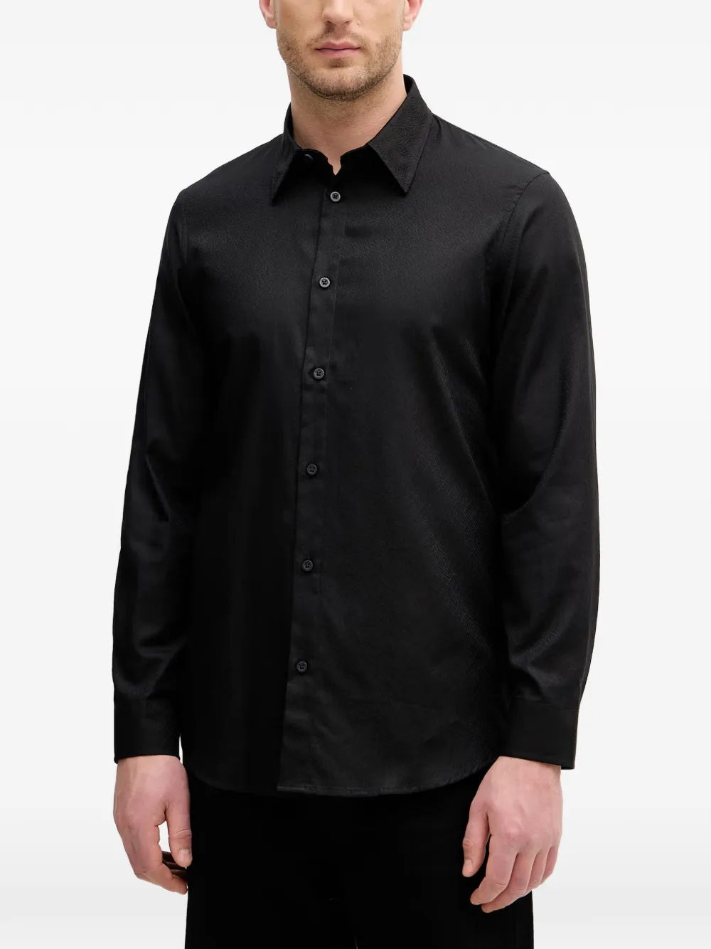 Armani Exchange Logo-jacquard Long-sleeve Shirt In Black
