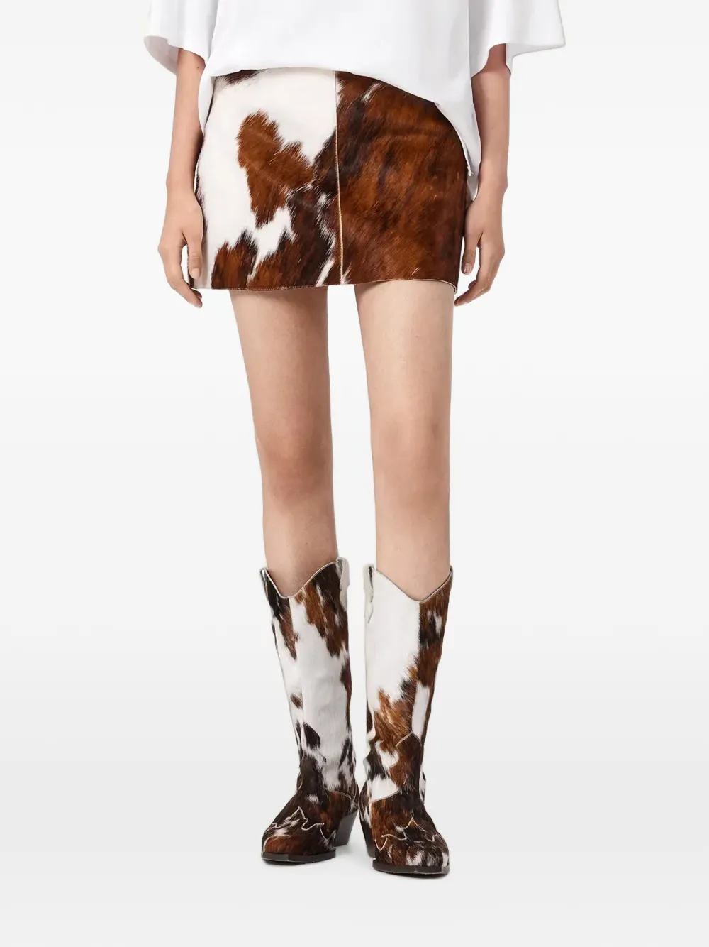 AllSaints Dapple cow-print mini skirt - Marrone