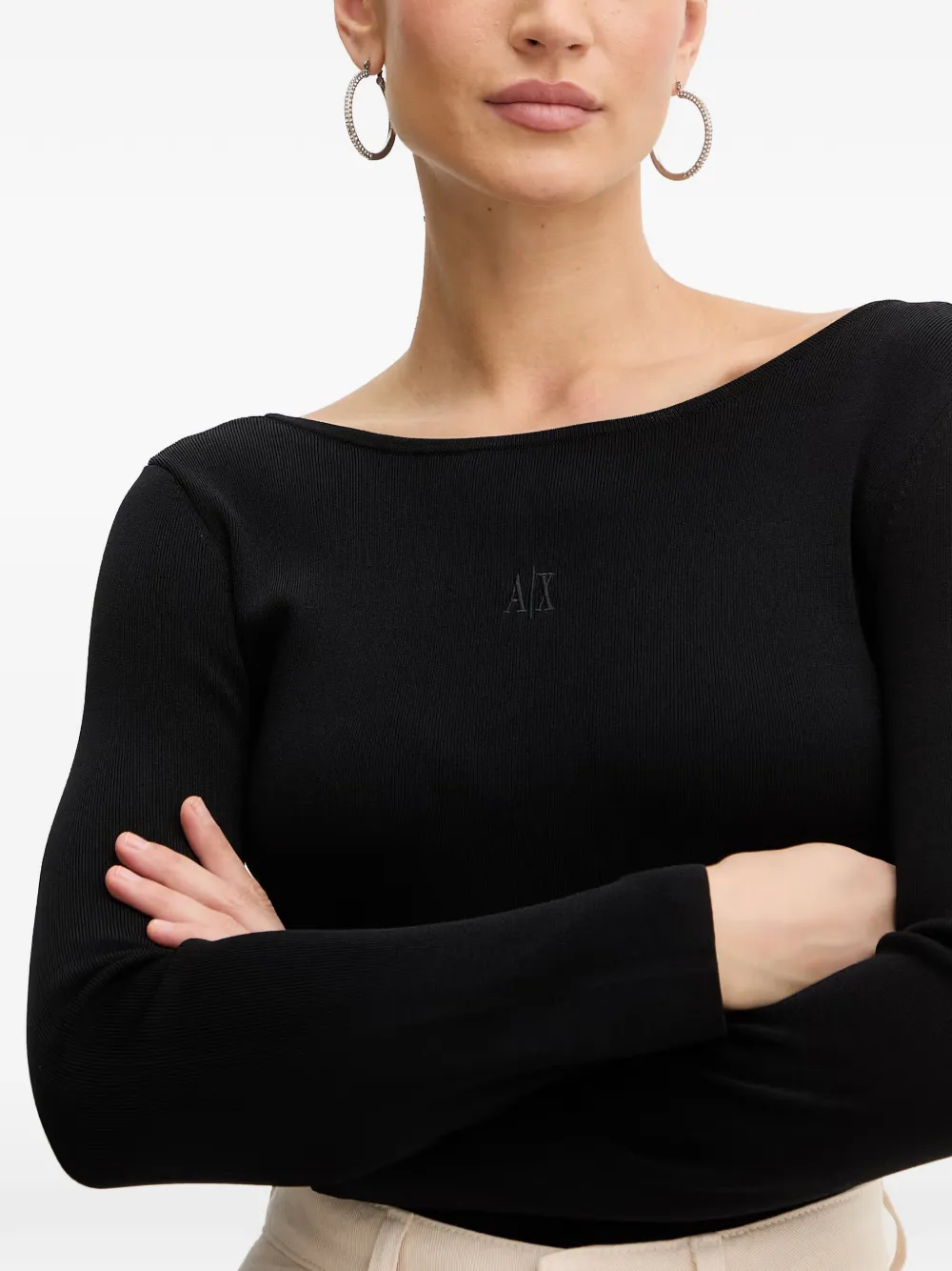 Armani Exchange Geribbelde trui met lange mouwen Zwart