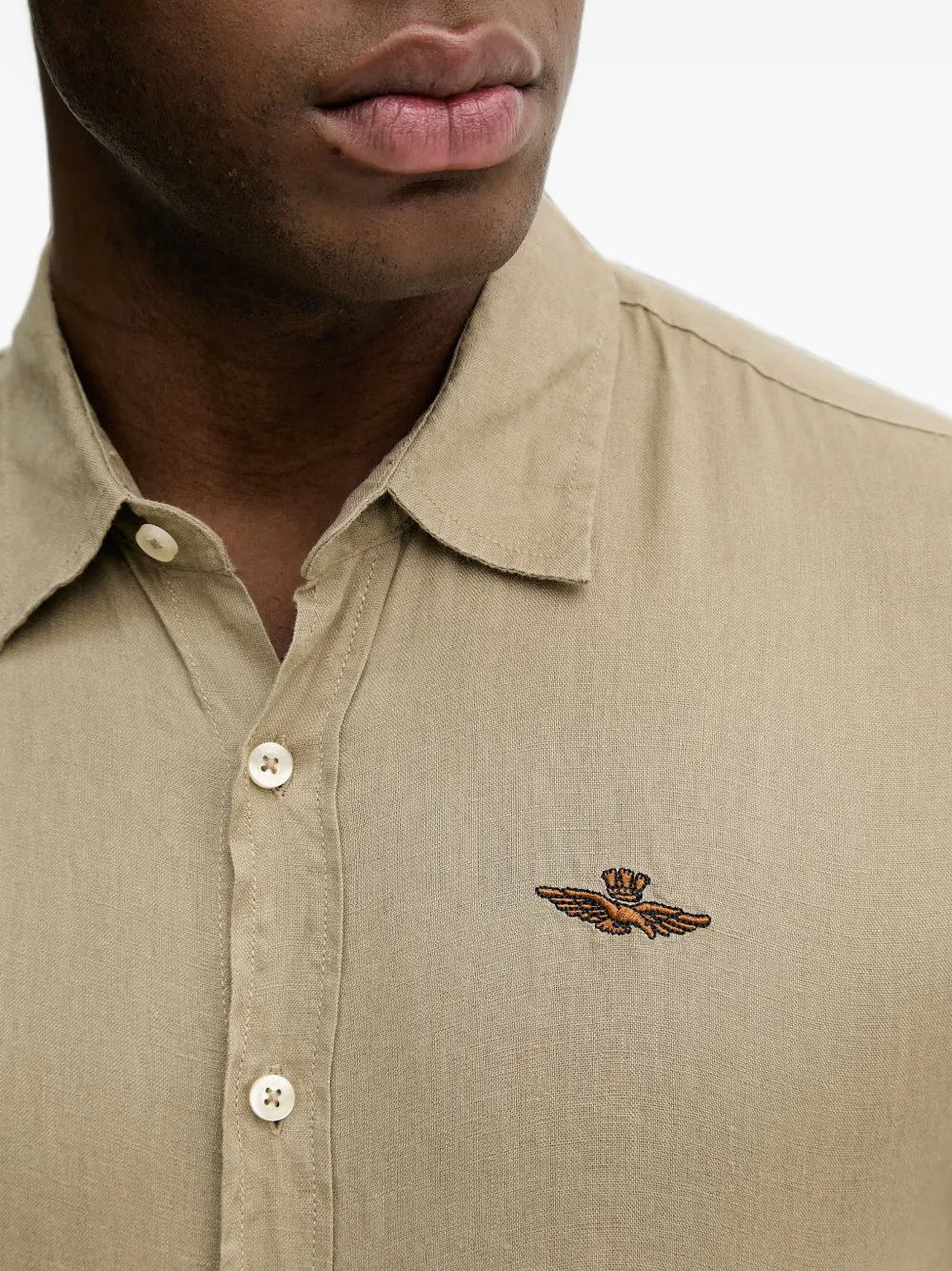 Aeronautica Militare Linnen overhemd met geborduurd logo Beige
