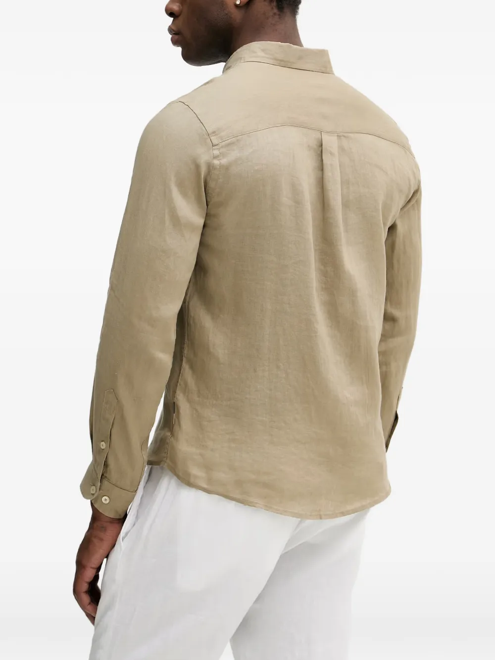 Aeronautica Militare Linnen overhemd met geborduurd logo Beige
