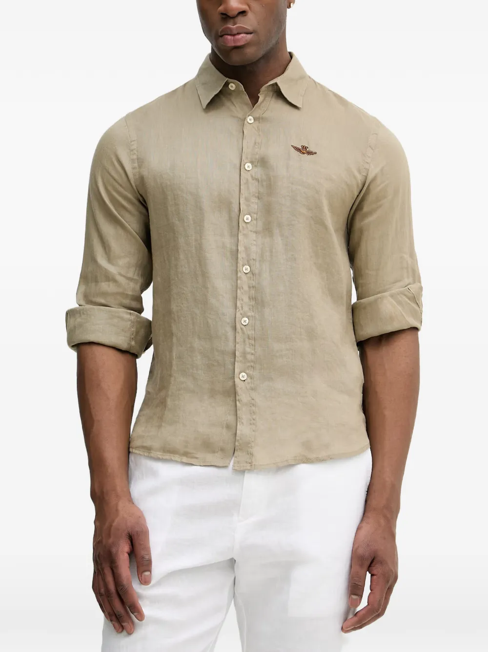 Aeronautica Militare logo-embroidered linen shirt - Toni neutri