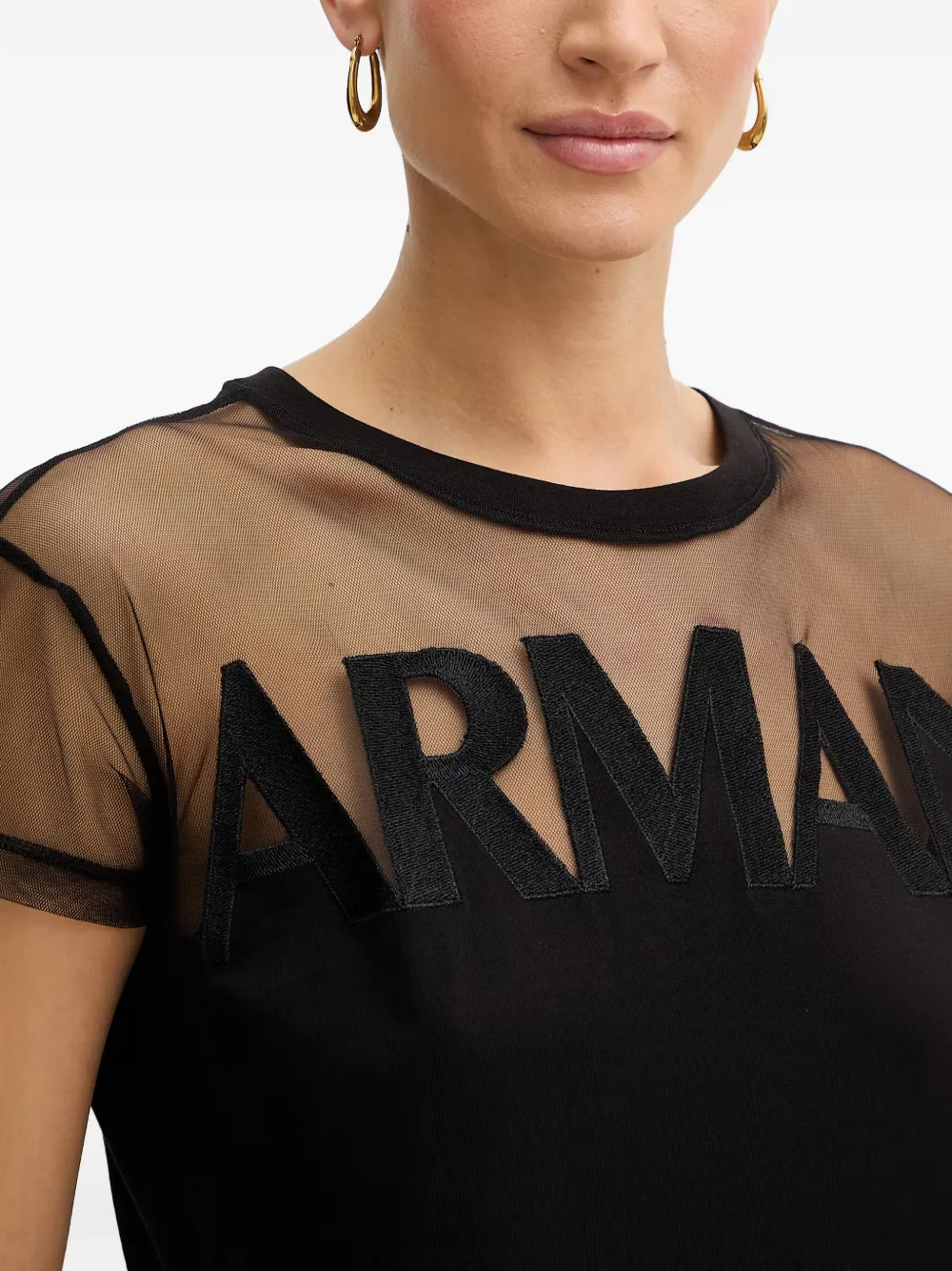 Armani Exchange T-shirt met mesh vlak en logo Zwart