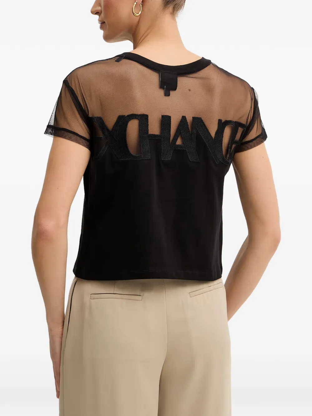 Armani Exchange T-shirt met mesh vlak en logo Zwart