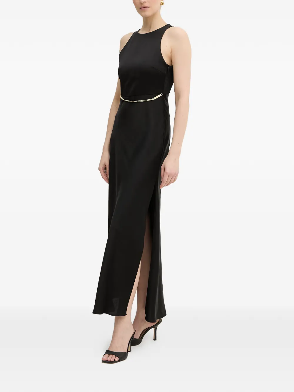 Armani Exchange Maxi-jurk met zijsplit en schakelketting Zwart