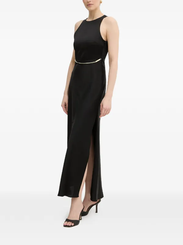 armani exchange silk dress Armani Exchange chain-link side-slit Maxi Dress | Black