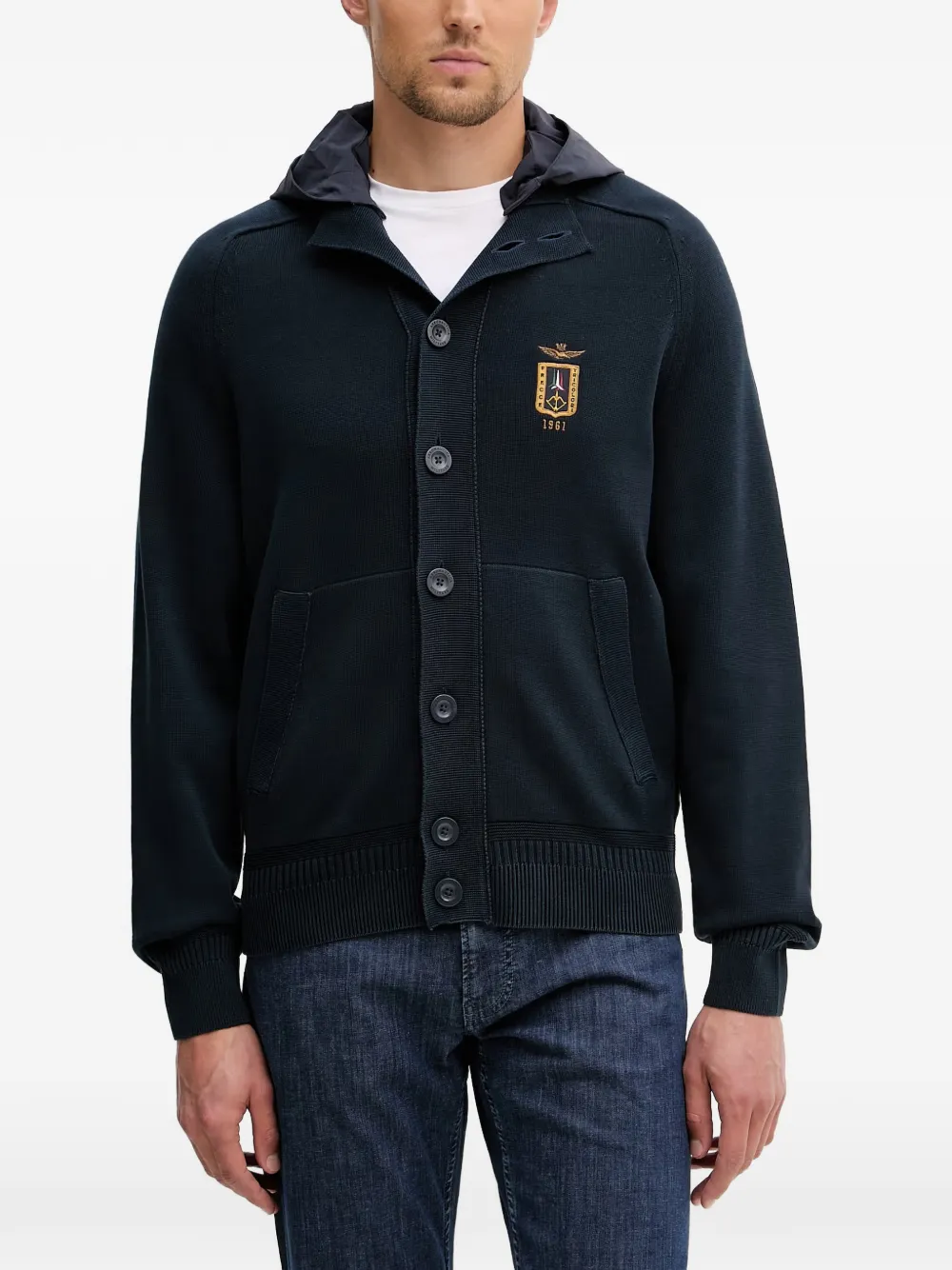 Aeronautica Militare logo-embroidered hooded cardigan - Blu