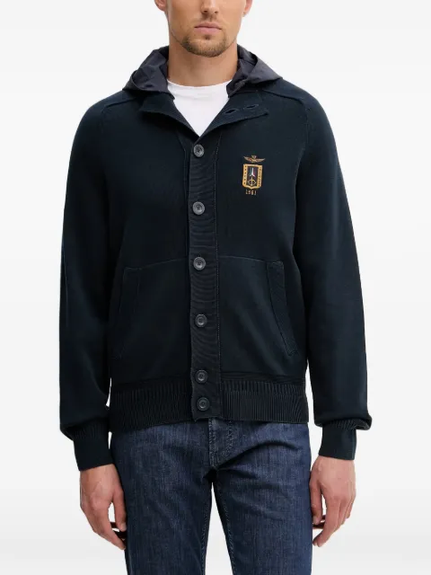Aeronautica Militare logo-embroidered hooded cardigan
