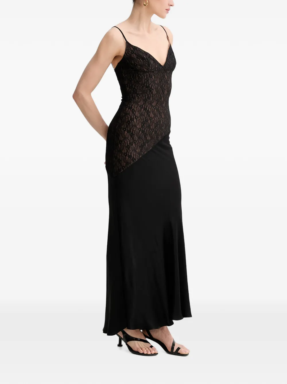 Bardot Aralia maxi-dress met spaghettibandjes en kanten vlakken Zwart
