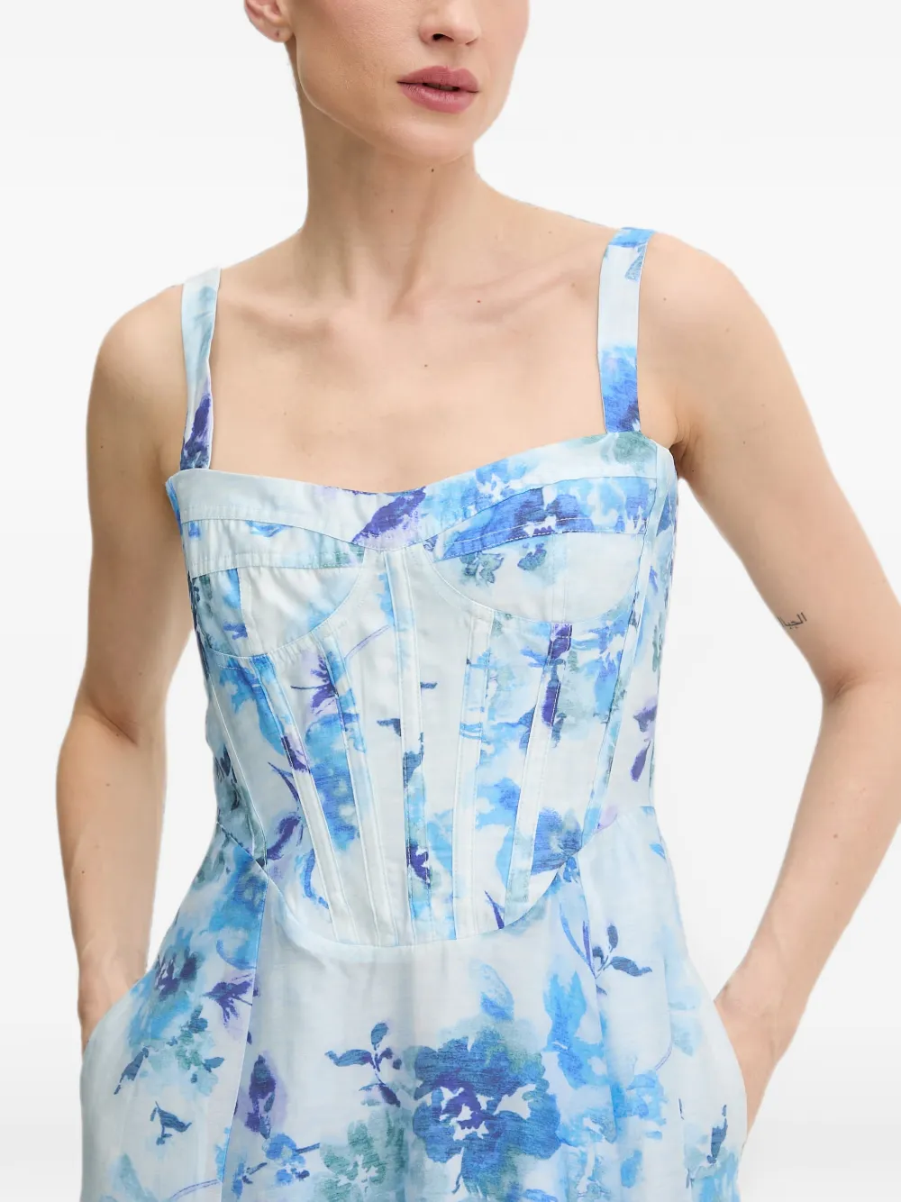 Bardot Midi-jurk met bloemenprint en korset stijl Blauw