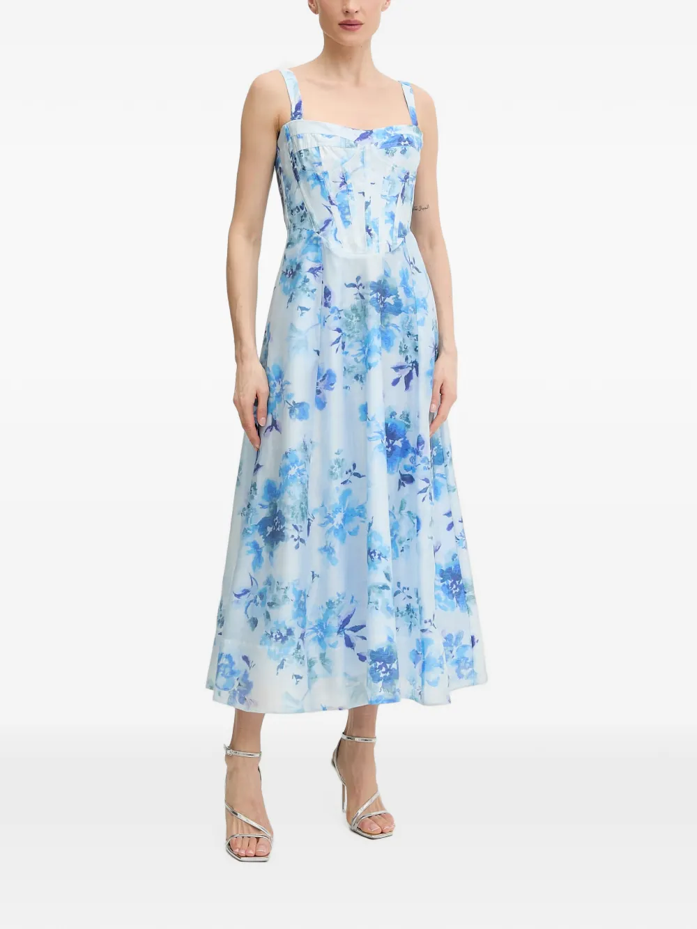 Bardot Midi-jurk met bloemenprint en korset stijl Blauw