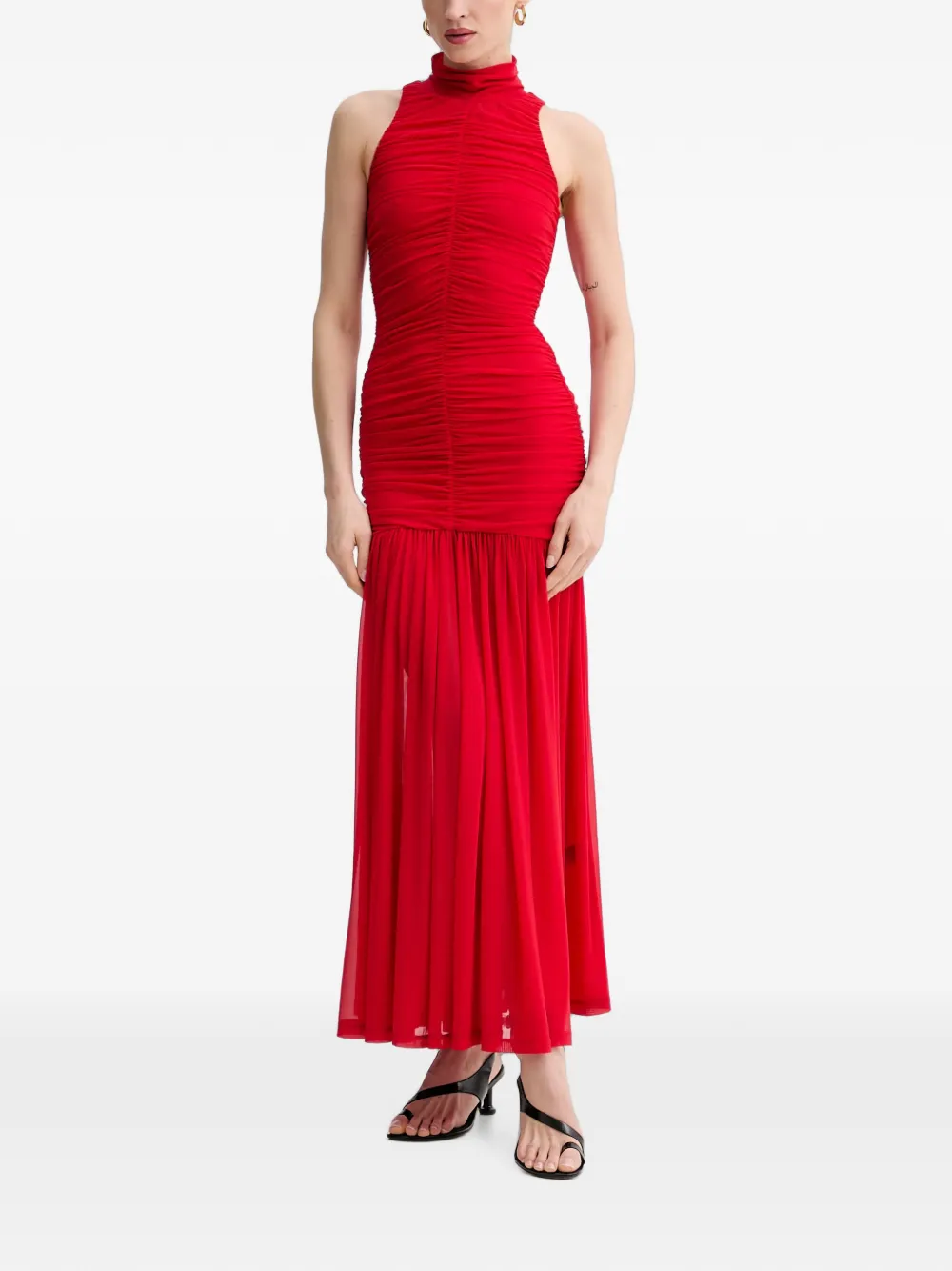 Bardot Orlana ruched high-neck maxi dress - Rot
