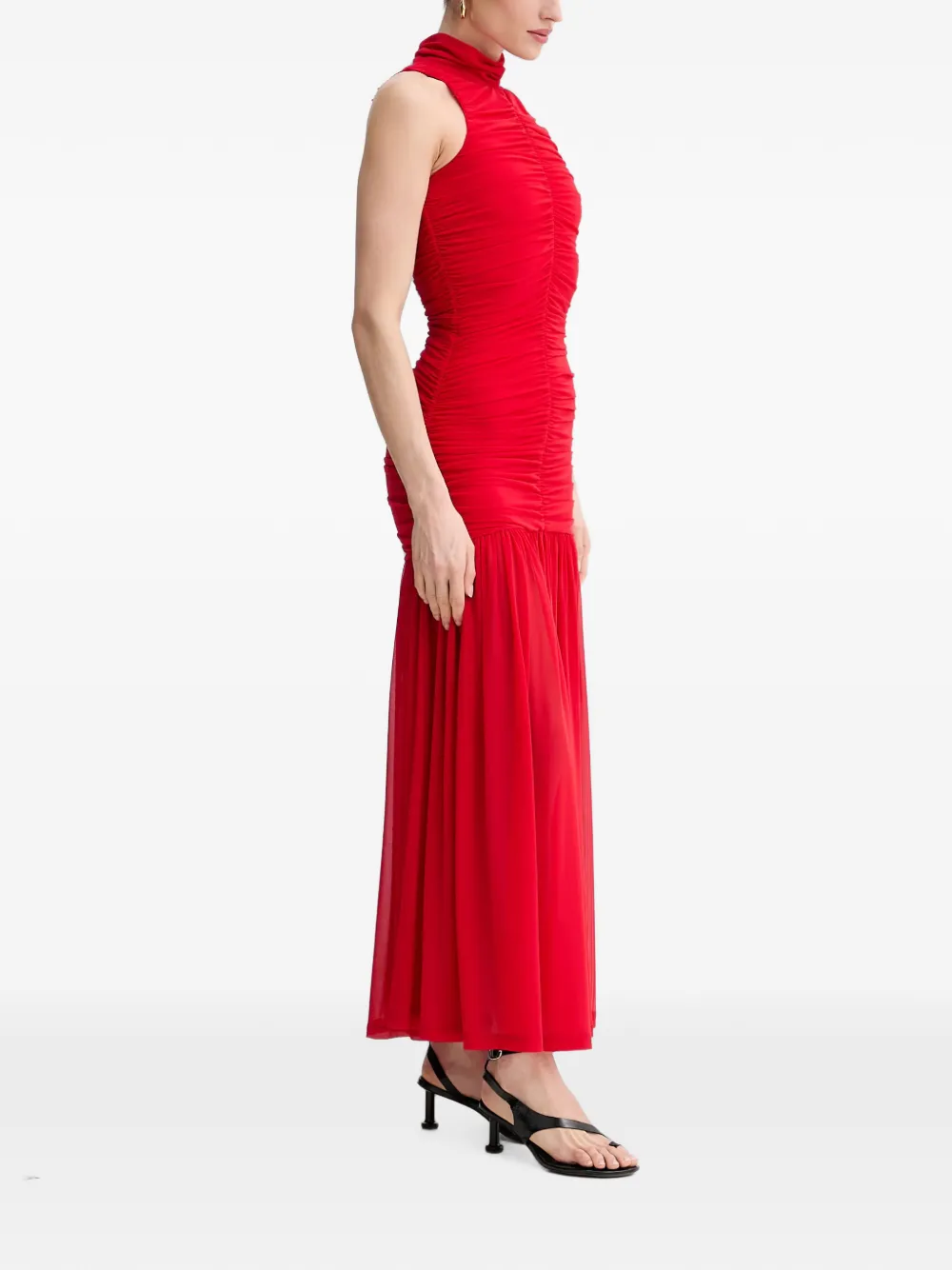 Bardot Orlana maxi-dress met hoge hals en ruches Rood