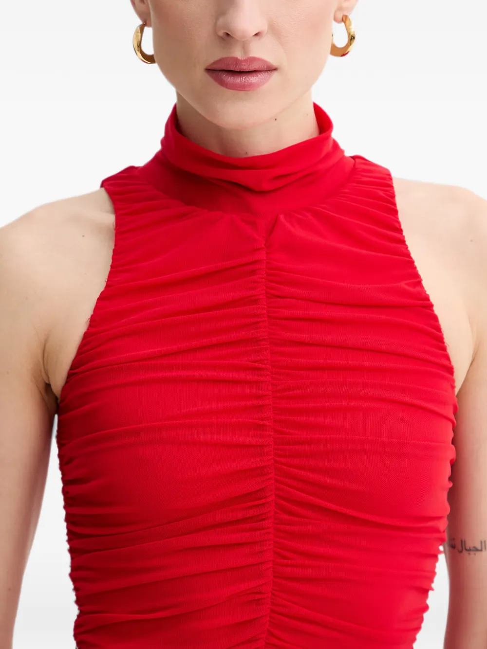 Bardot Orlana maxi-dress met hoge hals en ruches Rood