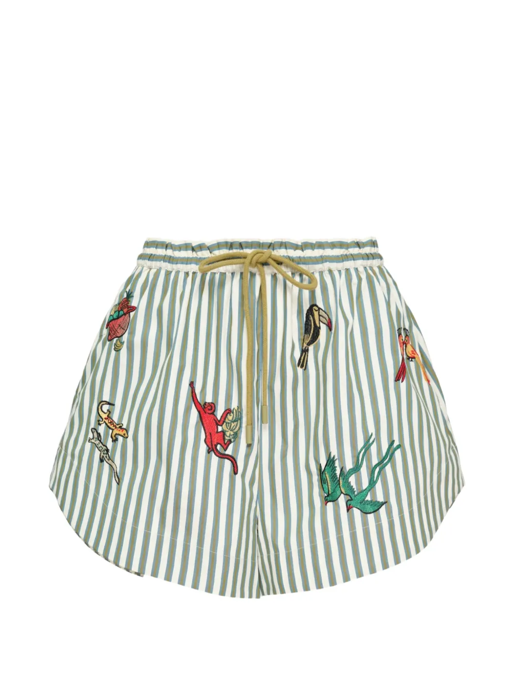ALEMAIS x Mokshini embroidered striped shorts - White