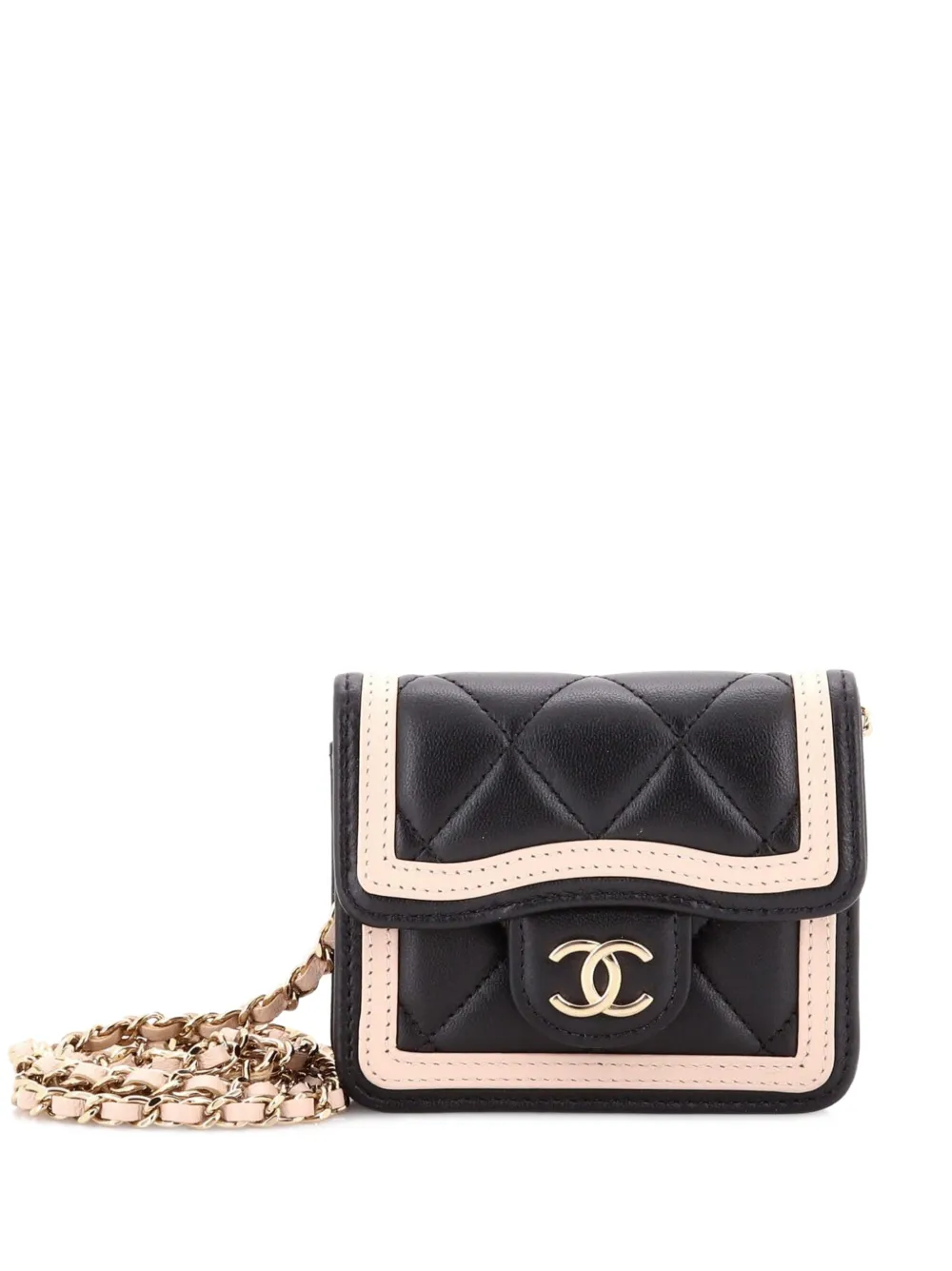 CHANEL Pre-Owned Strip On CC Flap Clutch with Chain Quilted Lambskin crossbody bag - Nero