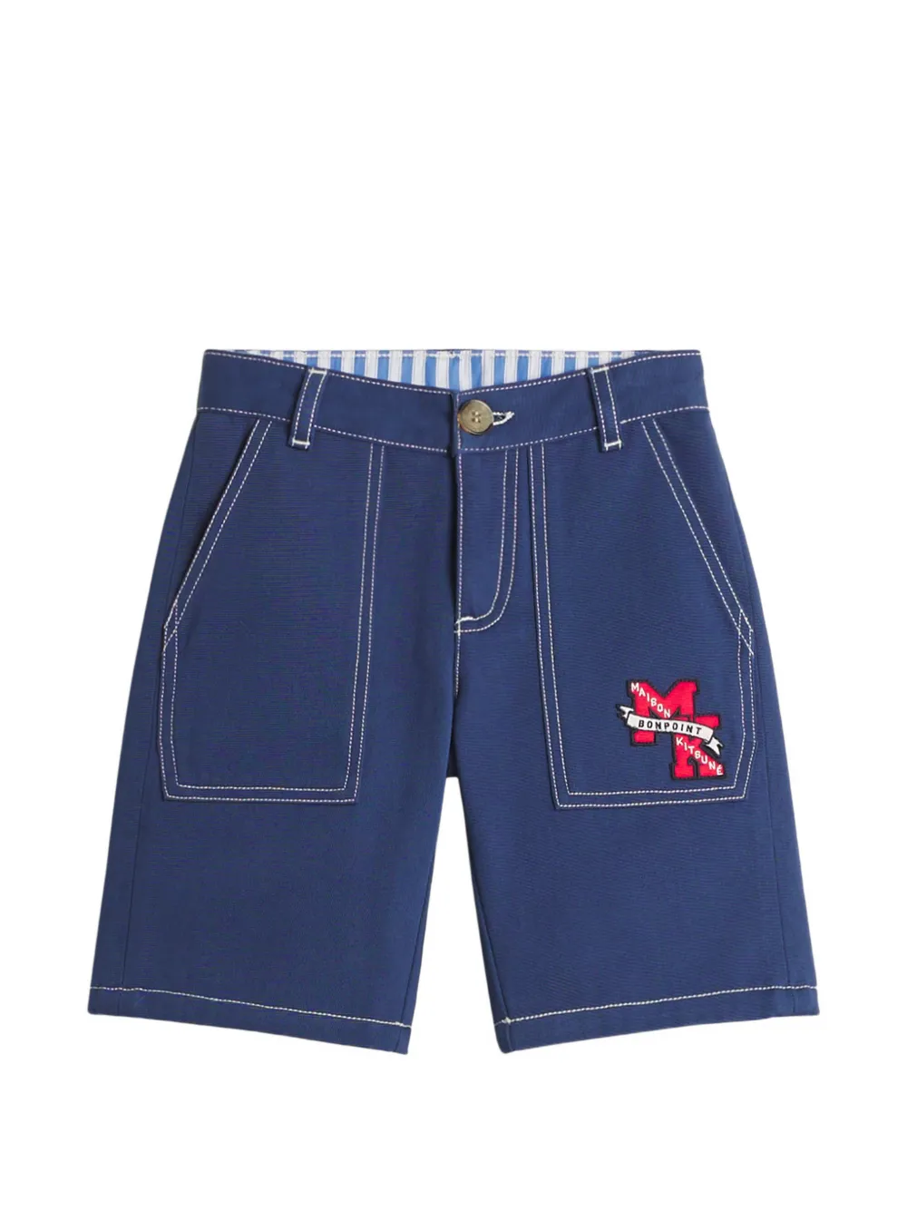 Maison Kitsuné x Bonpoint Elzo logo-patch topstitched shorts - Blu