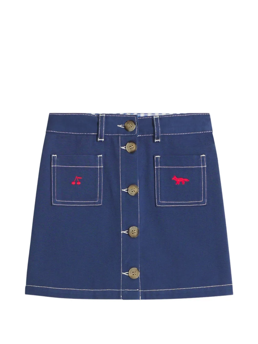MAISON KITSUNE KIDS x Bonpoint Laurine fox-embroidered button-front mini skirt - Blu