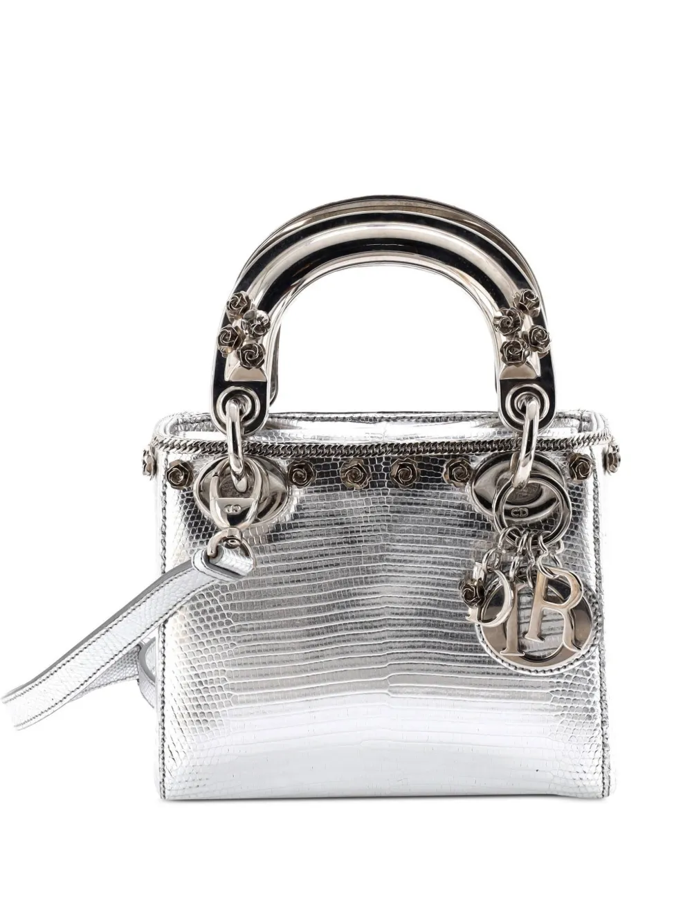 Christian Dior Pre-Owned Lady Dior Bag Lizard with Metal Applique Mini satchel - Argento