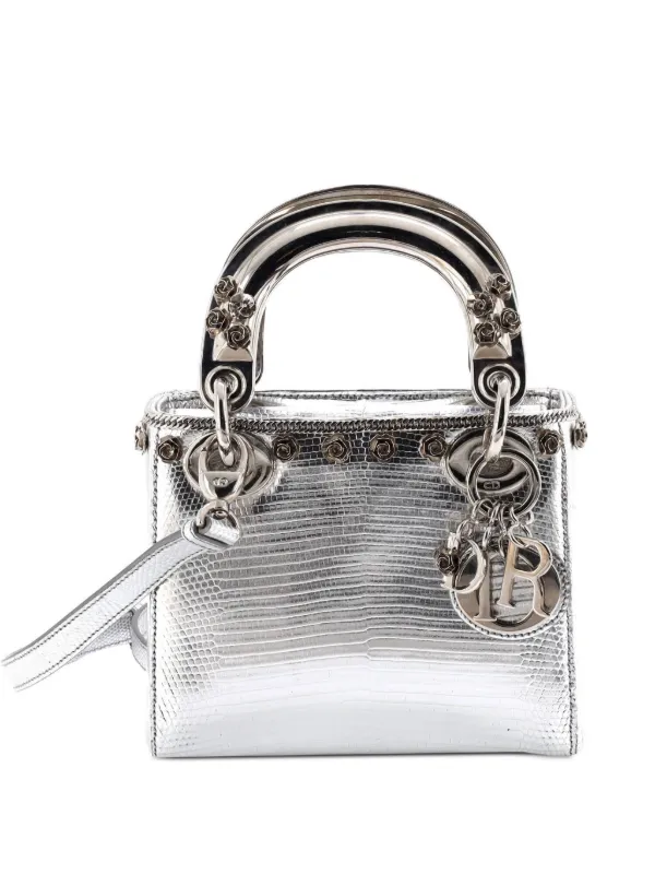 Christian Dior Pre-Owned Lady Dior Bag Lizard With Metal Applique