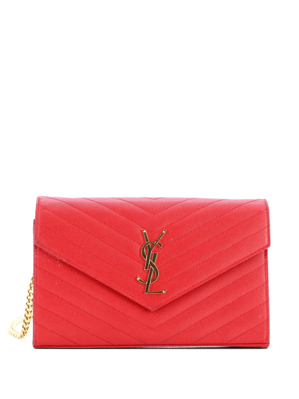 Saint Laurent Pre-Owned Classic Monogram Wallet on Chain Matelasse Chevron Leather Medium crossbody bag - Red
