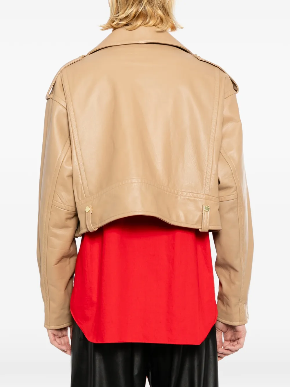 A LEATHER Leren cropped jack Beige