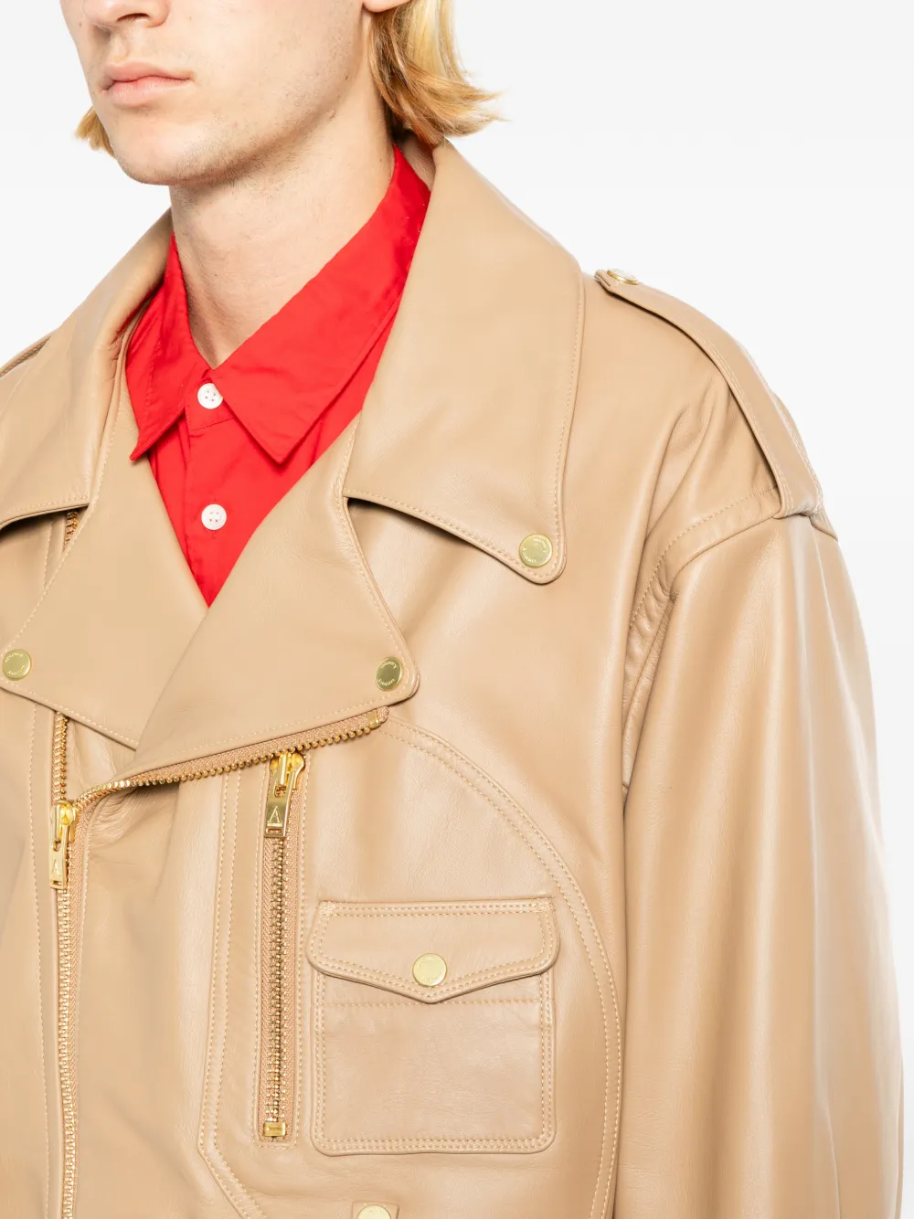 A LEATHER Leren cropped jack Beige