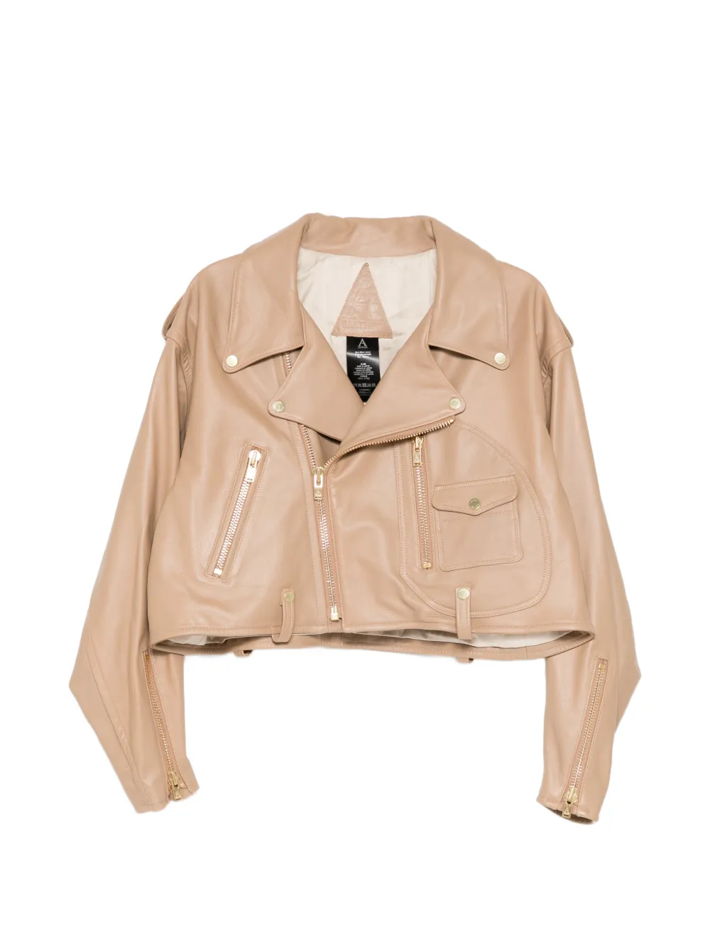 A LEATHER cropped motor leather jacket - Nude