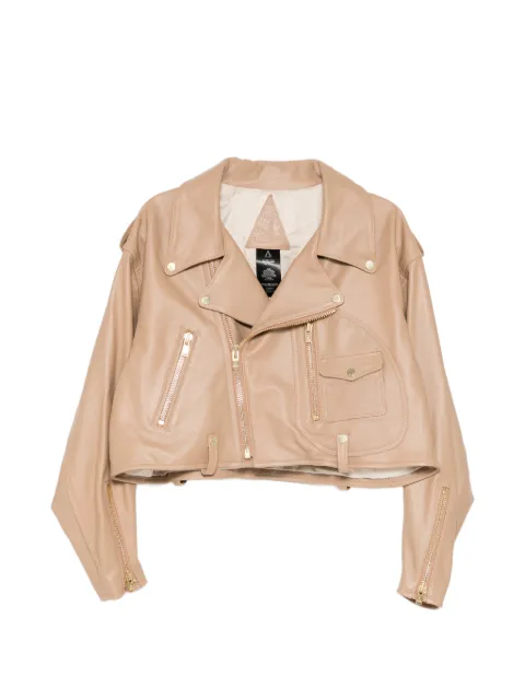 A LEATHER cropped motor leather jacket