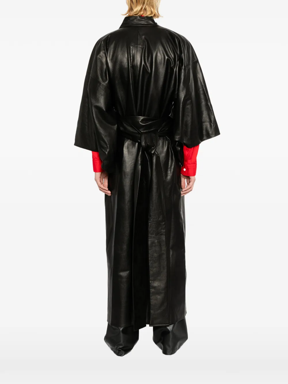 A LEATHER Leren jas met ceintuur Zwart