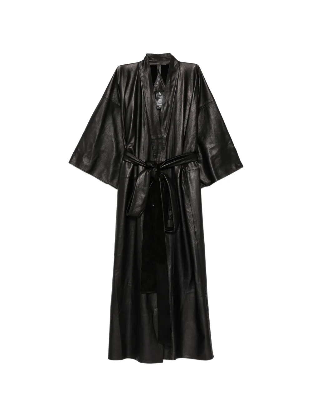 A LEATHER kimono belted leather coat - Nero