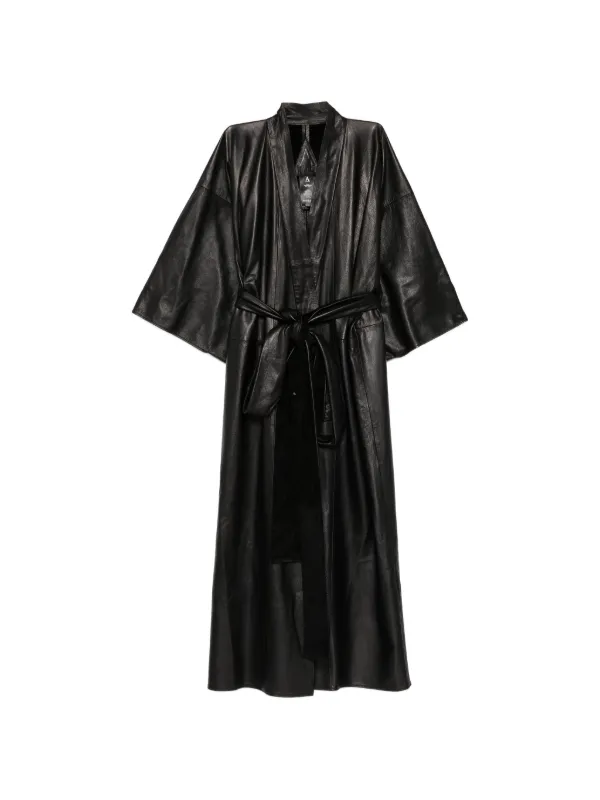 leather kimono dress A Belted Leather Coat | Black Aug