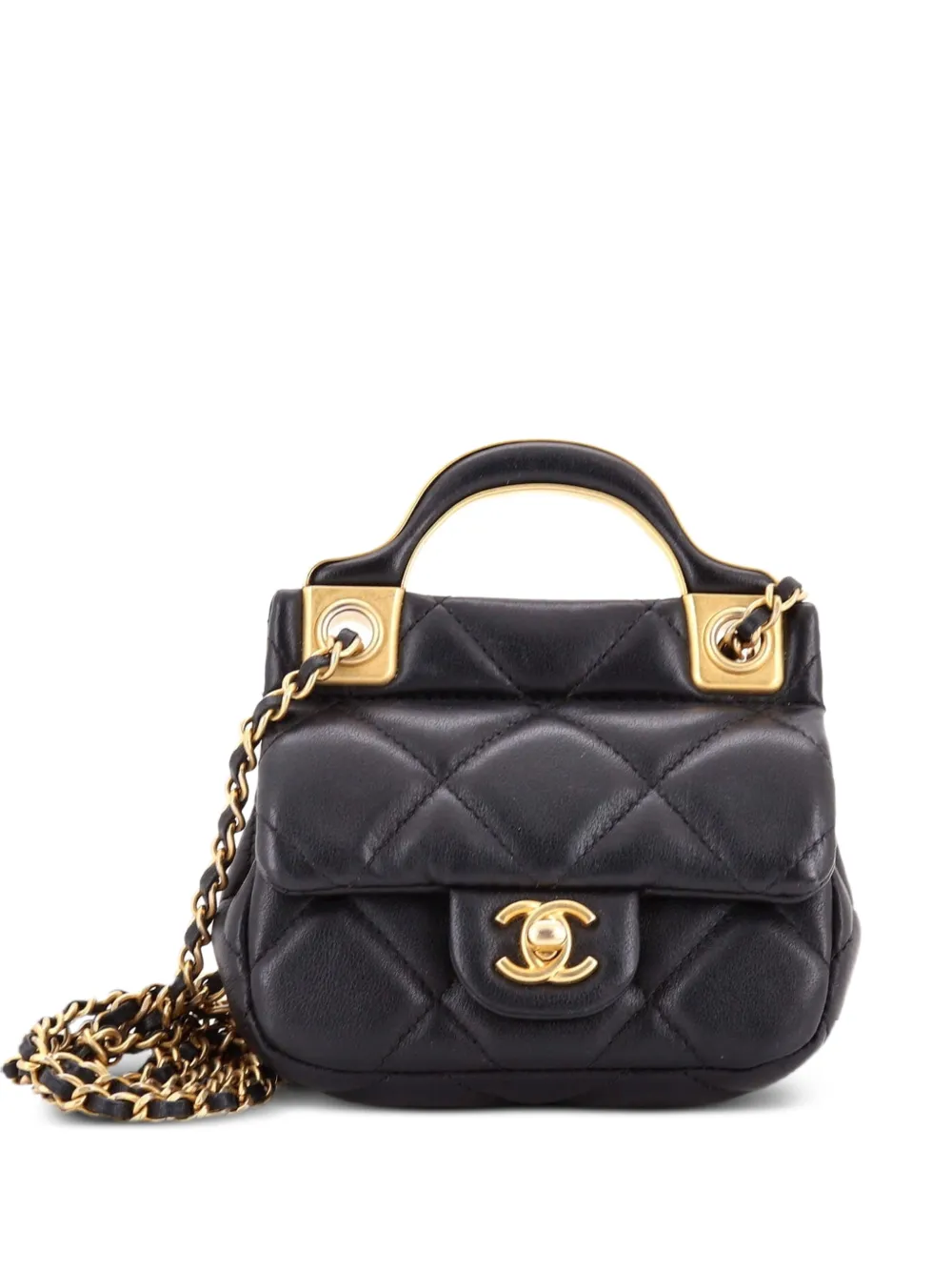 CHANEL Pre-Owned Lady Handle Flap Card Holder on Chain Quilted Calfskin clutch bag - Schwarz