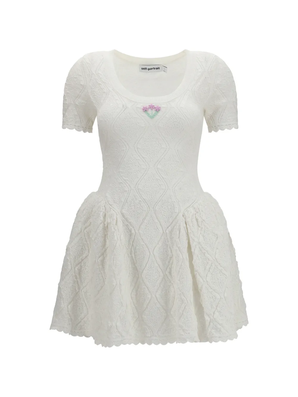 Self-Portrait pointelle-knit flared mini dress - Bianco