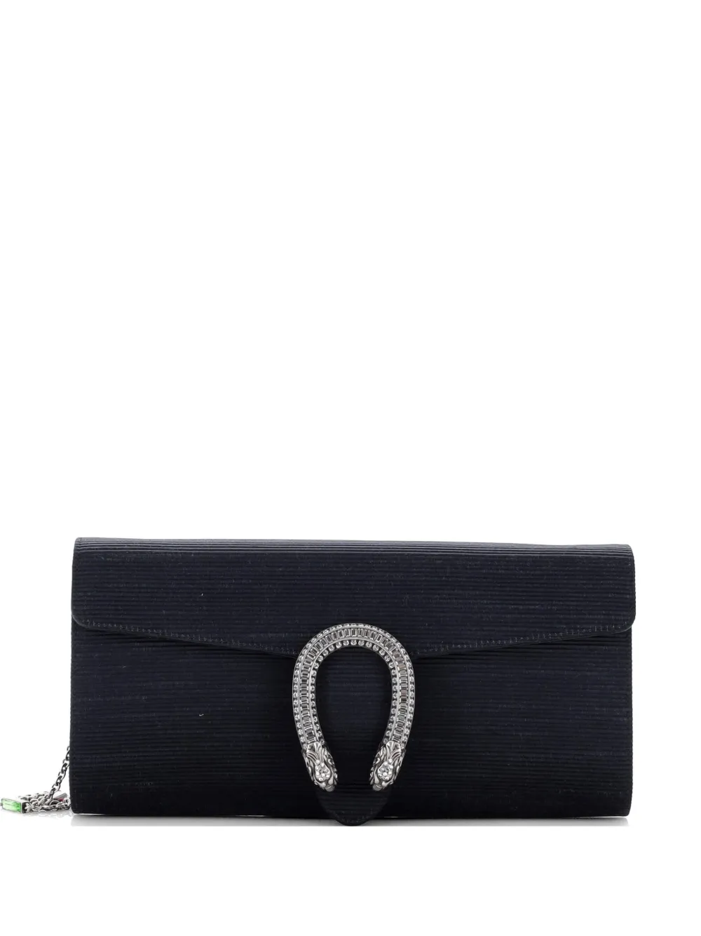 Gucci Pre-Owned Dionysus Chain Clutch Ribbed Satin with Crystals Long shoulder bag - Nero