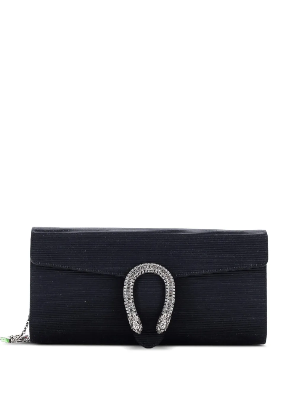 Gucci Pre-Owned Dionysus Chain Clutch Ribbed Satin with Crystals Long shoulder bag - Nero