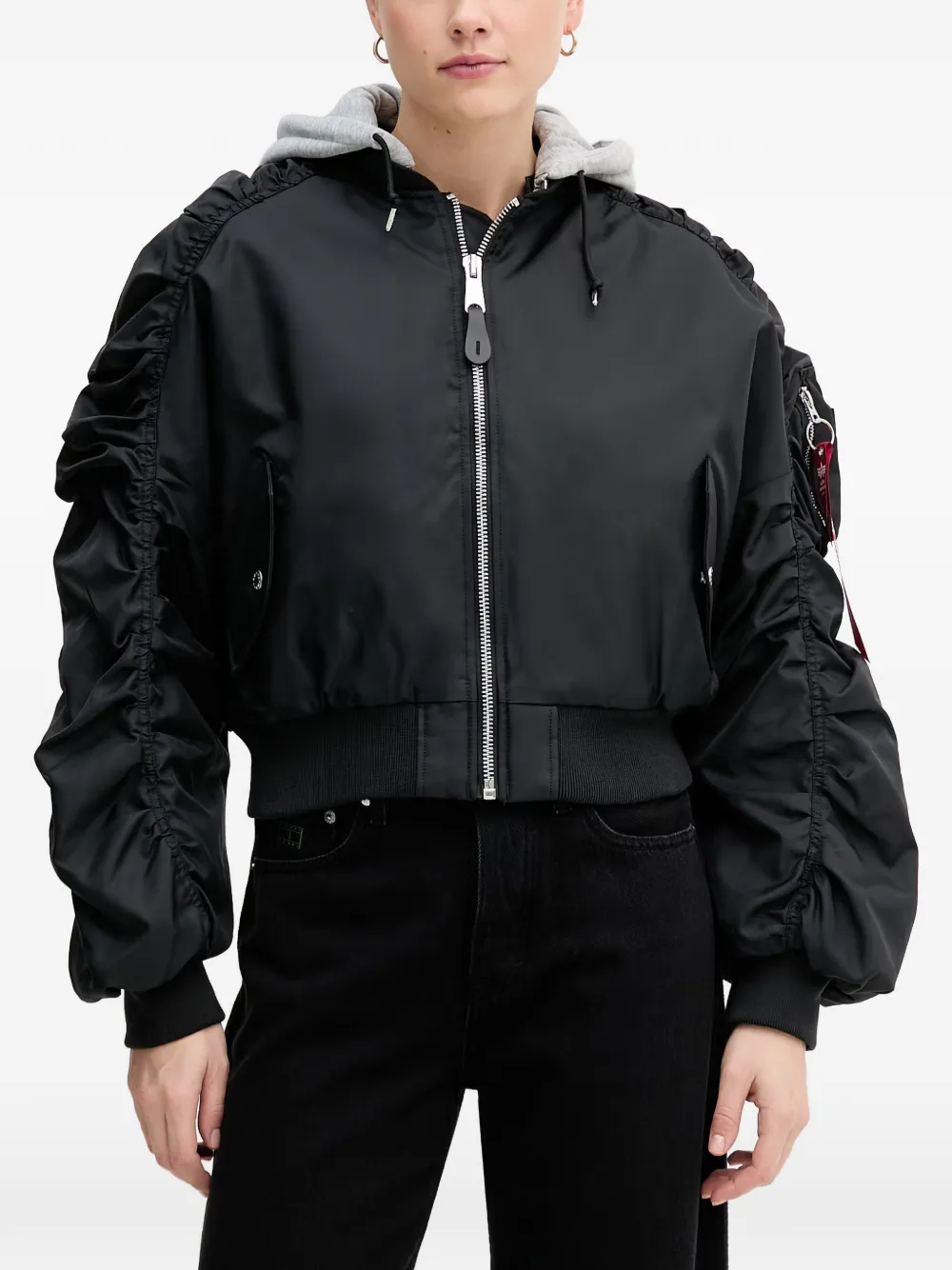 Alpha Industries ruched hooded bomber jacket - Schwarz