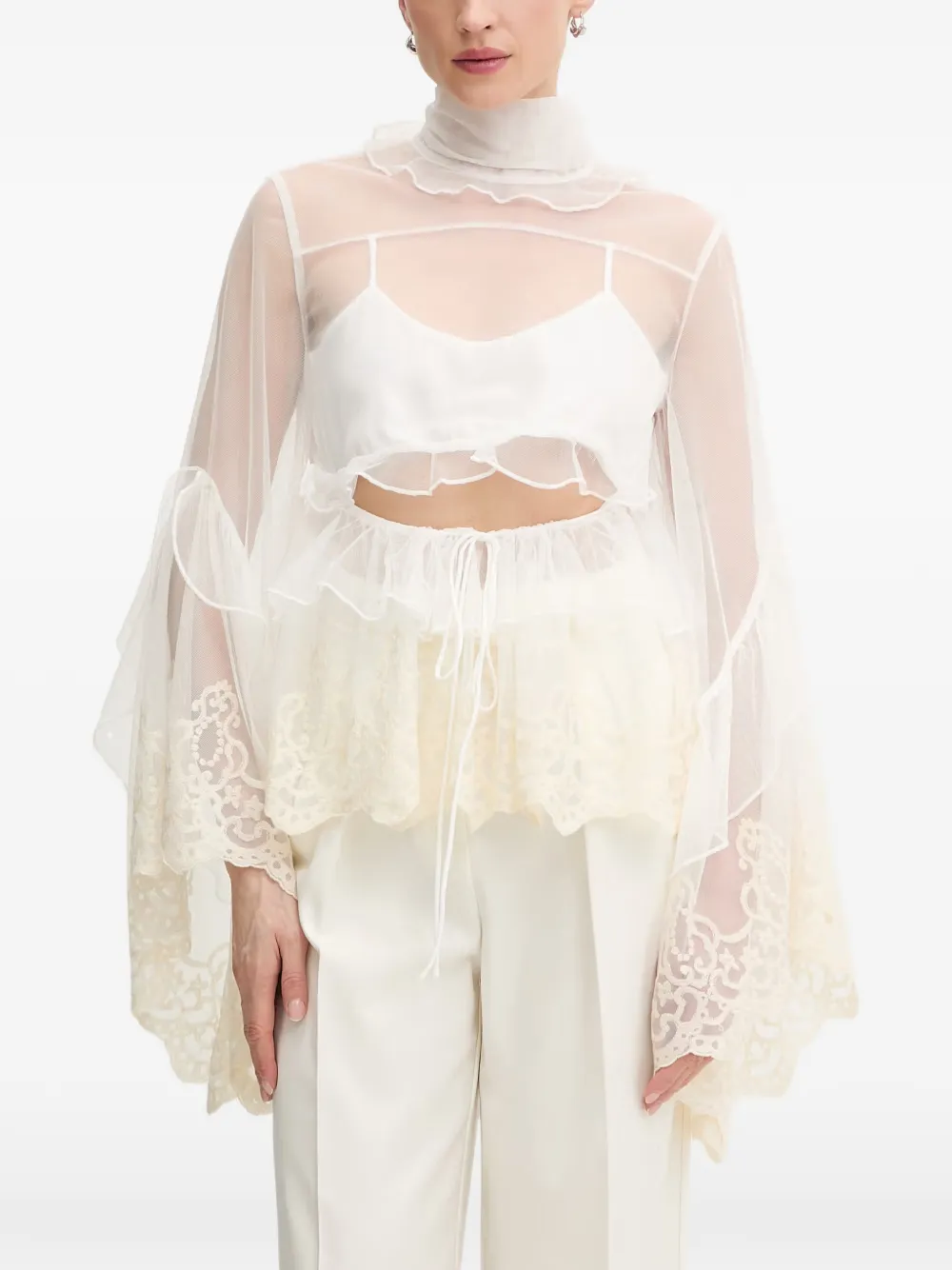 Bardot Anyssa lace-trimmed ruffled top