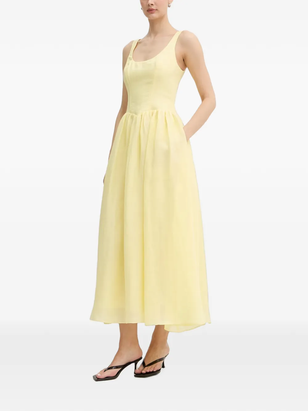 Bardot Lawrence flared midi-jurk met vlak Geel