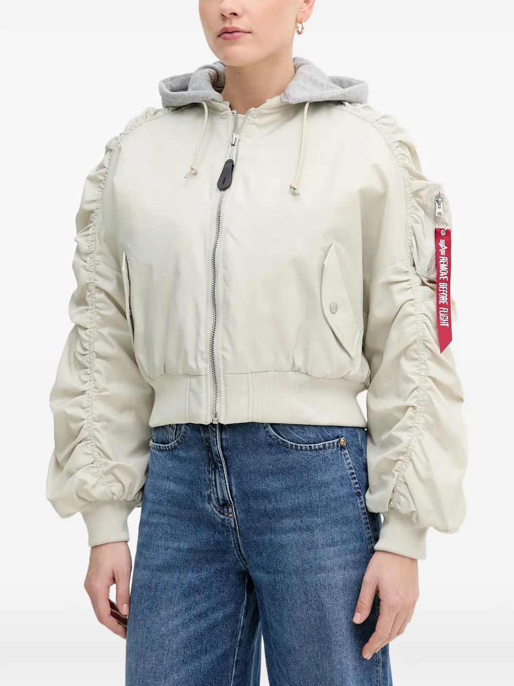 Alpha Industries ruched-sleeve hooded jacket - Bianco