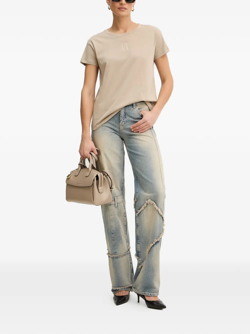 Armani Exchange Jeans met patchwork en franje Blauw