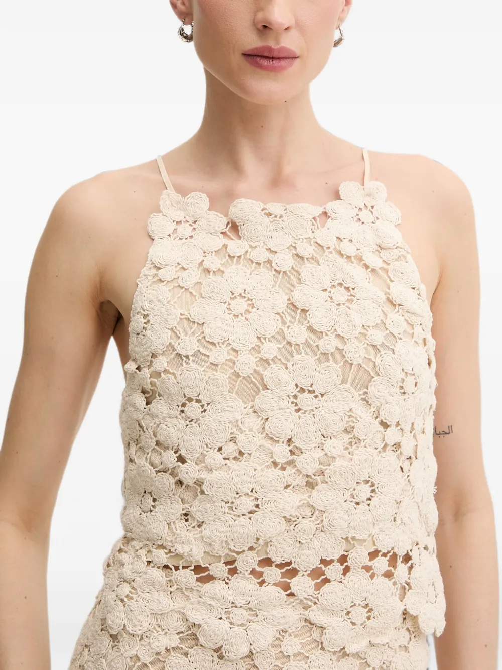 Bardot Veneta gehaakte haltertop Beige
