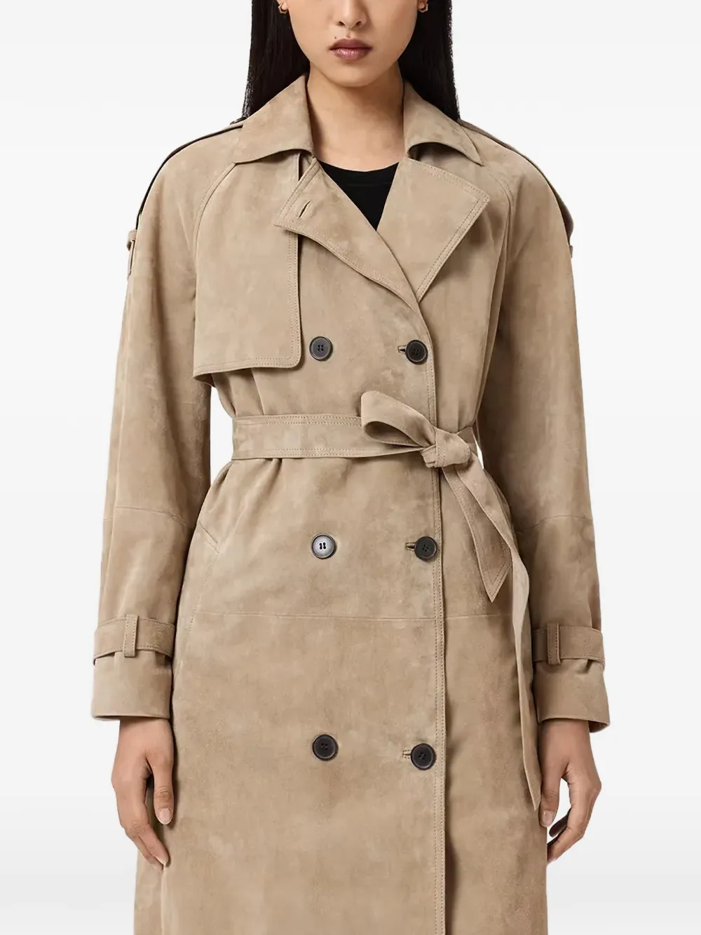 AllSaints Reed double-breasted suede trench coat - Toni neutri