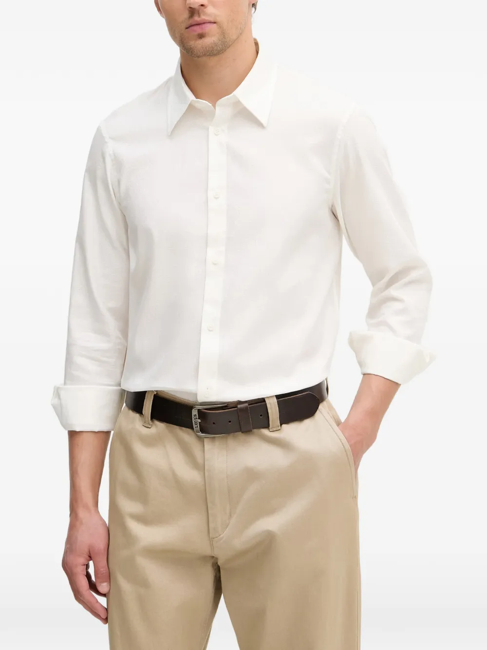 Armani Exchange logo-patterned long-sleeve shirt - Bianco
