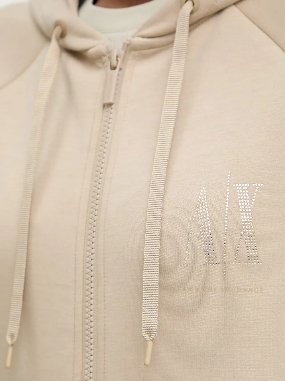 Armani Exchange Hoodie met rits en logo met stras Beige