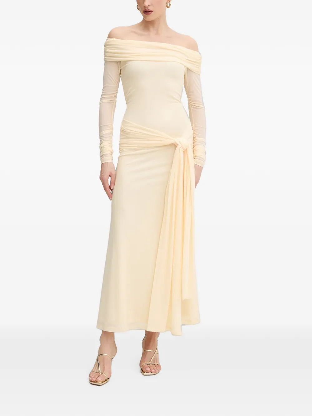Bardot Selina off-shoulder ruched-detail maxi dress - Toni neutri