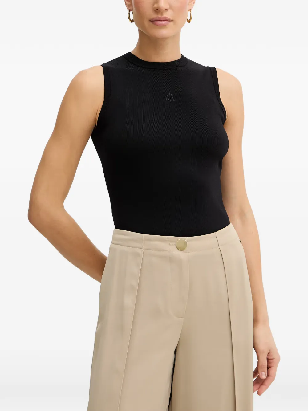 Armani Exchange AX logo-embroidered ribbed top - Nero